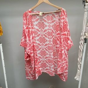 Coral and white gauzy kimono